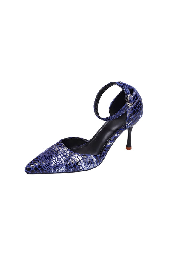 Blue Women'S Casual High Heel Sandals With Snake Print And Pointed Toe For Spring Summer Comfortable Wear
