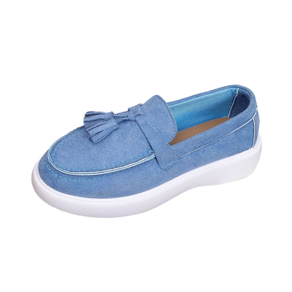 Blue Women'S Casual Loafers Flat Shoes Non-Slip Comfortable Walking Shoes Solid Color Tassel Round Toe One-Foot Outdoor Indoor 0.93Lbs Size 41