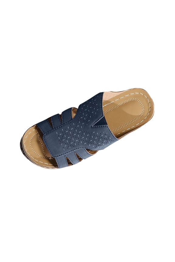 Blue Women'S Casual Solid Color Fish Mouth Slippers, Thick Bottom Wedge Slides For Summer