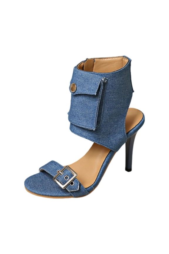Blue Women'S Heeled Sandals Peep Toe Summer Boot Sandals High Heel Footwear For Daily Walking Shopping Vacation And Outdoor Occasions Size 37