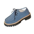 thumbnail image 1 of Blue Women'S Mid-Heel Loafers With Lace-Up Frosted Round Toe And Thick Heel Feature Perfect For Fashion Forward Appearances And Outdoor Adventures, 1 of 9