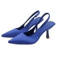 thumbnail image 1 of Blue Women'S Pointed Toe High Heels In Solid Color With Open Back And Flock Upper For Events, 1 of 5