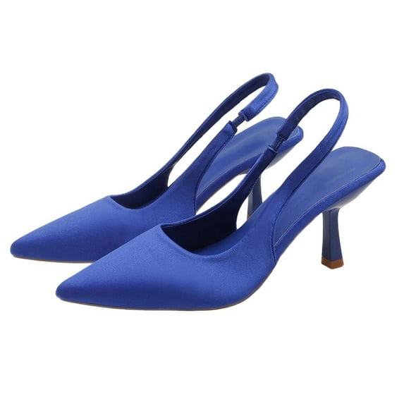 Blue Women'S Pointed Toe High Heels In Solid Color With Open Back And Flock Upper For Events