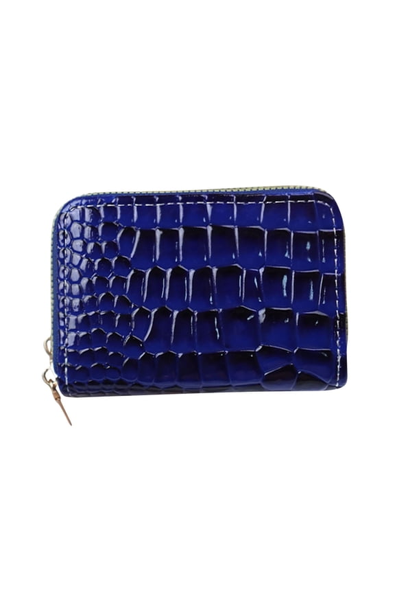 Blue Women'S Short Zipper Wallet Crocodile Embossed Solid Color Multi-Function Card Holder Casual Lightweight Coin Purse For Daily Use Size Free Size