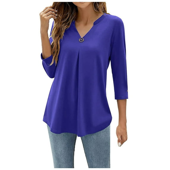 Blue Women'S Tops, Polyester Plus Size Blouses for Women, Long Sleeve Plus Size Fashion, Shirts for Women Plus Size, Solid Womens Blouses Plus Size, Weekend Solid Color Printed Plus Size Tops Shirt