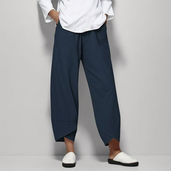 Blue Women'S Work Pants, Cotton Womens Work Pants Business Casual, Wide Leg Pants for Women, Capris for Women Casual Summer, Solid Dress Pants Women, Weekend Leisure Business Casual Dress for Women