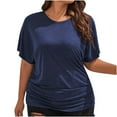 thumbnail image 1 of Blue Women Shirts, Boat Neck Top For Women Short Sleeve Solid Color With Side Shirring Detail,Women Shirts 3XL, 1 of 6