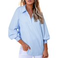thumbnail image 1 of Blue Women Shirts, Women 2025 Striped Smocked Cuffed Shirts Long Sleeve Collared Blouse Tops With Pocket,Women Shirts XXL, 1 of 8