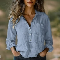 Blue Women Shirts, Women'S Single Breasted Pleated Lapel Shirt Station Explosion Women'S Solid Color European And American Sleeve Top,Women Shirts 3XL