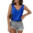 thumbnail image 1 of Blue Women Undershirt, Sleeveless White Tank Top Woman, Polyester Undershirt for Women, Spaghetti Strap Tank Top, Tank Tops for Women V Neck Silk Summer Satin Sleeveless Blouse Basic Camisole Shirts, 1 of 6