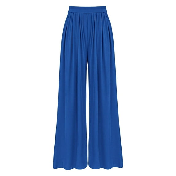Blue Women Wide Leg Pants, Pleated Trousers for Women, Weekend Nylon Womens Pants, Women's Solid Color Casual Elastic Waist Pants Wide Leg Plus Size Loose