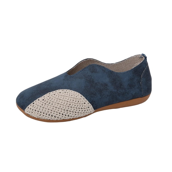 Blue Women Woven Detail Soft Sole Loafers Roomy Fit For Autumn And Winter Style Flat Shoes Ideal For Casual Use