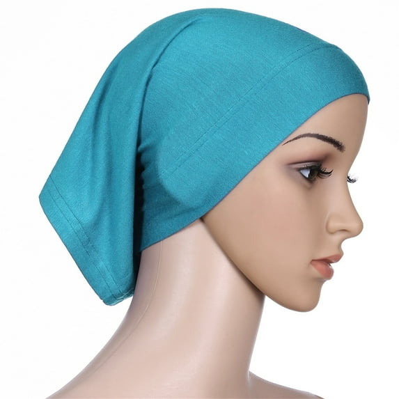 Blue Women's Headbands, Women'S Soft Solid Color Short Muslim Solid Cotton Hijab Cap Head Cover Under Scarf Shawl Turban Hat,Women's Accessories Heardband