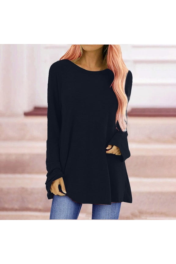 Blue Women's Long Sleeve T-shirt, Long Shirt Women'S Long Sleeve Oversize Basic Long Sleeve Pullover Tunic Crew Neck V Neck Long Sleeve Top Casual Plain Tops Spring Summer Cotton Blouses Long Sleeve,W