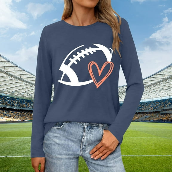 Blue Women's Long Sleeve T-shirt, Sweatshirt Women Cute Football Graphic Pullover Shirt Football Season Long Sleeve Tops,Women's Long sleeve T-shirt S
