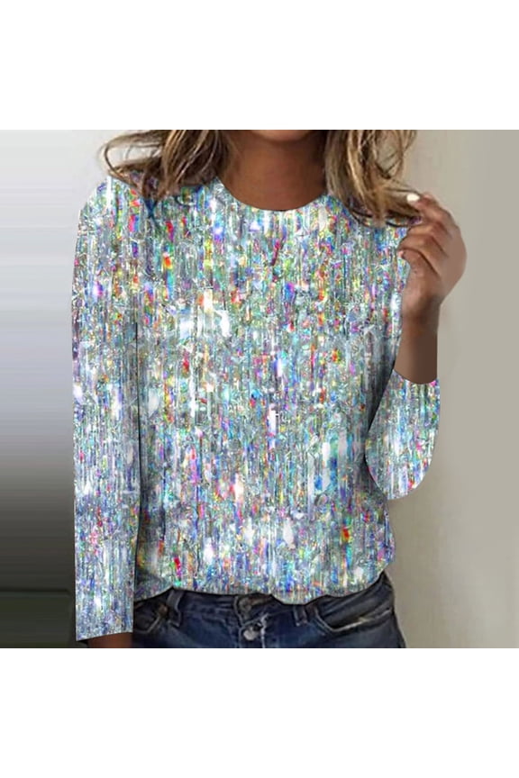 Blue Women's Long Sleeve T-shirt, Women'S Autumn And Winter Style Round Necked Casual Irregularly Printed Long Sleeved T Shirt,Women's Long sleeve T-shirt 3XL