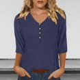 thumbnail image 1 of Blue Women's Long Sleeve T-shirt, Women'S Casual 3/4 Sleeve T Shirts 2025 V Neck Tunic Tops Cute Tees Blouses Loose Fit Business Work Tee Top,Women's Long sleeve T-shirt XXL, 1 of 5