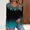 thumbnail image 1 of Blue Women's Long Sleeve T-shirt, Women'S Long Sleeved V Neck Floral And Plant Printed Casual Fashion T Shirt Top,Women's Long sleeve T-shirt M, 1 of 5