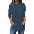 thumbnail image 1 of Blue Women's Long Sleeve T-shirt, Women'S Pure Color Fashionable Casual Round Neck And Three Quarter Sleeve Top,Women's Long sleeve T-shirt M, 1 of 4