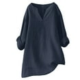 thumbnail image 1 of Blue Women's Long Sleeve T-shirt, Women'S Solid Color Stand Up Collar Cotton Linen Long Sleeved Shirt,Women's Long sleeve T-shirt S, 1 of 3