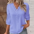 thumbnail image 1 of Blue Women's Long Sleeve T-shirt, Women Summer Lace V Neck Plain Lace Elegant Shirt Fashion Solid Color Elegant Blouse 3/4 Length Sleeve Plus Size Scrub Tops,Women's Long sleeve T-shirt XXL, 1 of 4