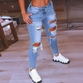thumbnail image 1 of Blue Women's Plus Size Pants, Women Solid Color Hole Low Waist Jeans Flares Ankle Fashion Pants Trouser,Women's Plus Size Pants S, 1 of 3