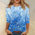 thumbnail image 1 of Blue Women's Short Sleeve T-shirt, 3/4 Length Sleeve Womens Tops Summer 2024 T Shirts Floral Print Crew Neck Casual Basic Tee Fit Tunic Tops Blouse,Women's Short sleeve T-shirt M, 1 of 5