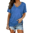 thumbnail image 1 of Blue Women's Short Sleeve T-shirt, Short Sleeves V Neck Plain Color Soft Loose Fitting Summer T Shirts Women,Women's Short sleeve T-shirt L, 1 of 4