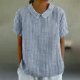 thumbnail image 1 of Blue Women's Short Sleeve T-shirt, Women With Pockets Breathable Cotton Linen Loose Large Size Slimming Lapel Shirt Short Sleeve Top,Women's Short sleeve T-shirt L, 1 of 5