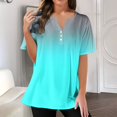 thumbnail image 1 of Blue Women's Short Sleeve T-shirt, Women'S Fashion Casual Floral Print Button Down Short Sleeve Top T Shirt,Women's Short sleeve T-shirt S, 1 of 5