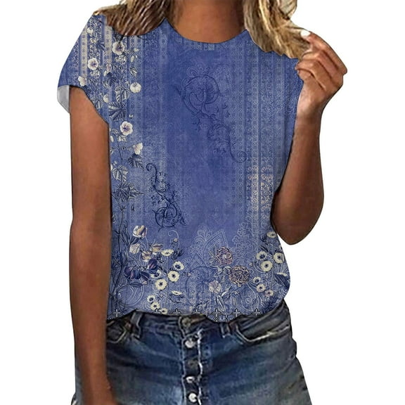 Blue Women's Short Sleeve T-shirt, Women'S Short Sleeve Round Neck T Shirt Fashion Tops Fashionable Lightweight Soft Casual Summer Clothes,Women's Short sleeve T-shirt S