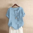 thumbnail image 1 of Blue Women's Short Sleeve T-shirt, Womens Casual Loose Button Linen Plus Size Daily Boho Tanic Tops S, 1 of 4