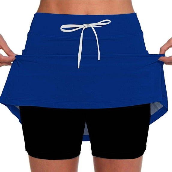 Blue Women's Shorts, Women'S Fashionable Casual Sports Casual Skirt With Pocket Drawstring Solid Color Mid Waist Skirt Pants,Women's Shorts 3XL
