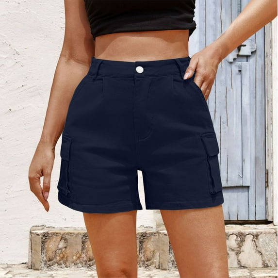 Blue Women's Shorts, Women'S High Waist Slim Fit Pocketed Cargo Shorts For Summer Casual Comfort Basketball Shorts For Women,Women's Shorts S