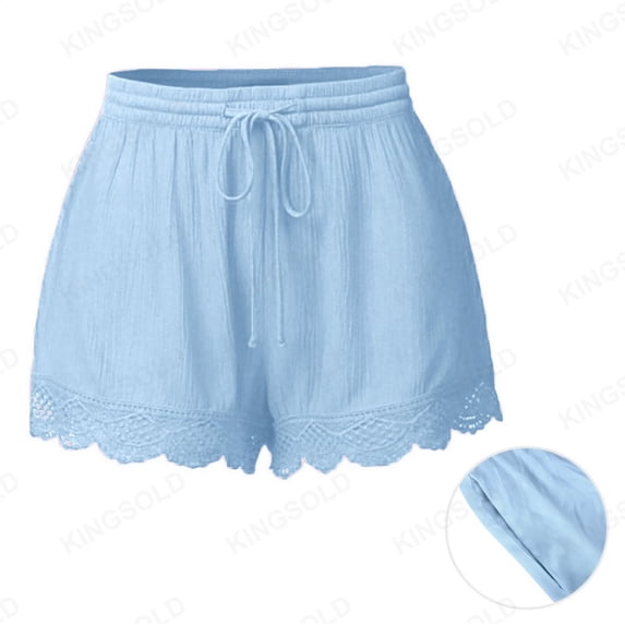 Blue Women's Shorts, Women'S Pocket Solid Color Lace Drawstring Casual Pants Shorts,Women's Shorts S