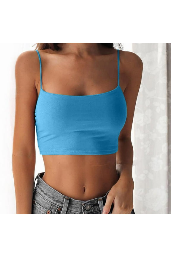 Blue Women's Tanks, Women Fashion Party Soild Color Strap Casual Sleeveless Tunic Tank Tops,Women's Tanks & Camis M