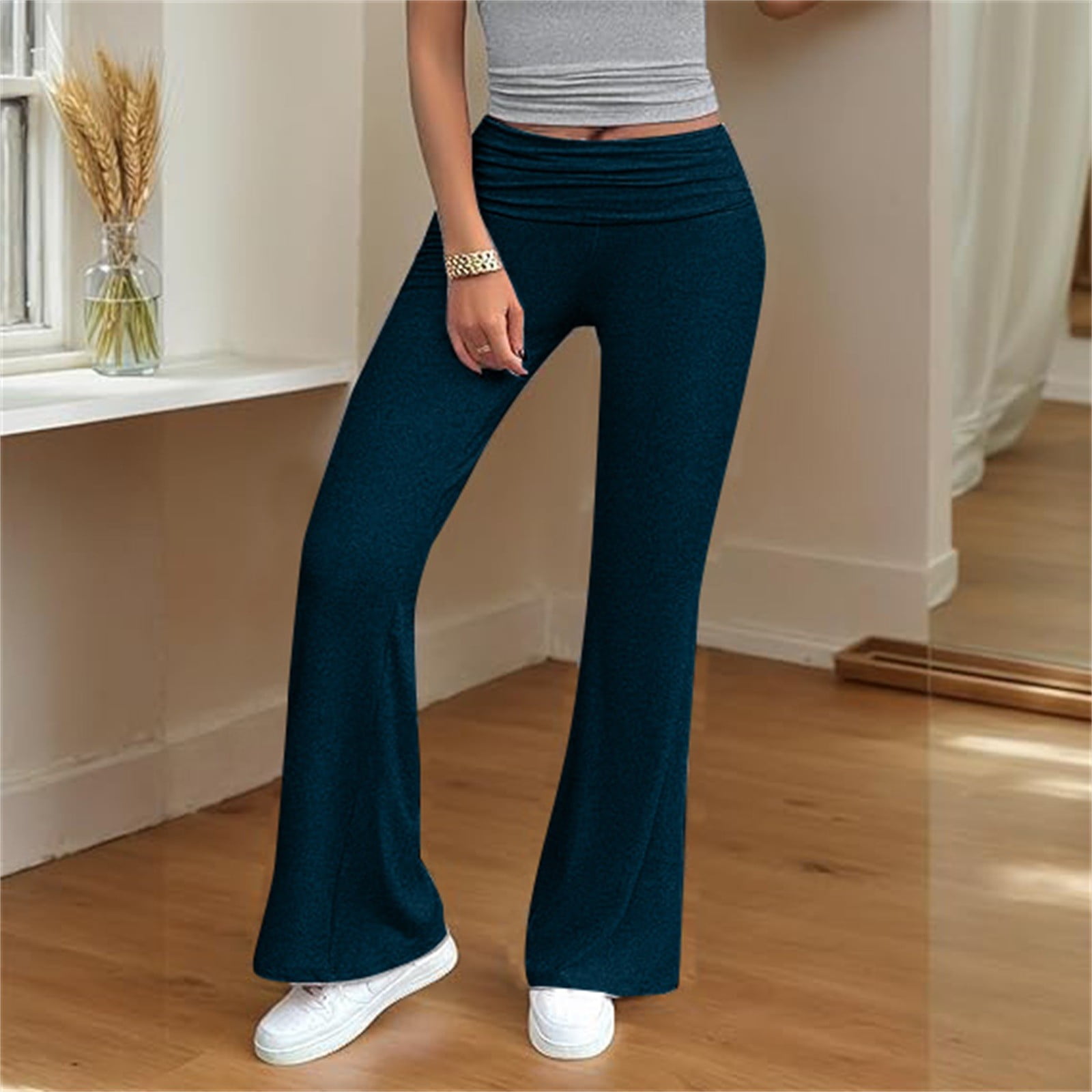 Womens Yoga Regular Pant With Zipper Pocket - Blue Melange