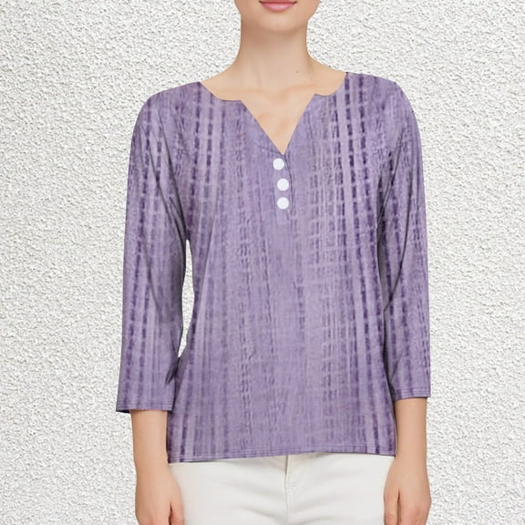 Blue Womens Blouses 2025 Womens Summer Tops Cute V Neck Shirts 3/4 Length Sleeve Blouses Dressy Loose Fit Tunics Graphic Tees Ladies Tops and Blouses