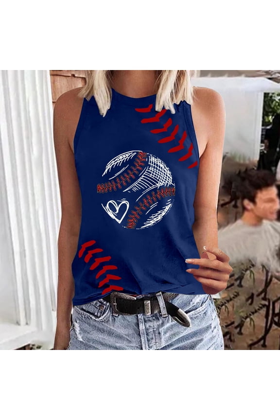 Blue Womens Blouses Baseball Shirt Women Baseball Mom Tank Tops Graphic Tee Cute Workout T Shirts Casual Summer Sleeveless Vest Ladies Tops and Blouses