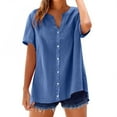thumbnail image 1 of Blue Womens Blouses Loose Button Shirt Top Stand Solid Color Sleeve Collar Casual Women's Shirt Women's Shirt, 1 of 4