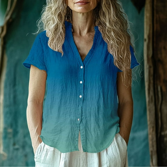 Blue Womens Blouses Women's Casual Short Sleeve Regular Cardigan Top Shirt Ladies Tops and Blouses