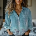 thumbnail image 1 of Blue Womens Blouses Women's Long Sleeved Printed Button Down Shirt Ladies Tops and Blouses, 1 of 5