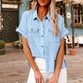 thumbnail image 1 of Blue Womens Blouses Women's Spring Autumn Casual Double Pocket Split Long Sleeve Cotton Shirt Top Ladies Tops and Blouses, 1 of 6