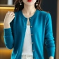 thumbnail image 1 of Blue Womens Blouses Womens Basic Crew Neck Long Sleeve Button Down Cardigan Blouses for Women Dressy Casual, 1 of 5
