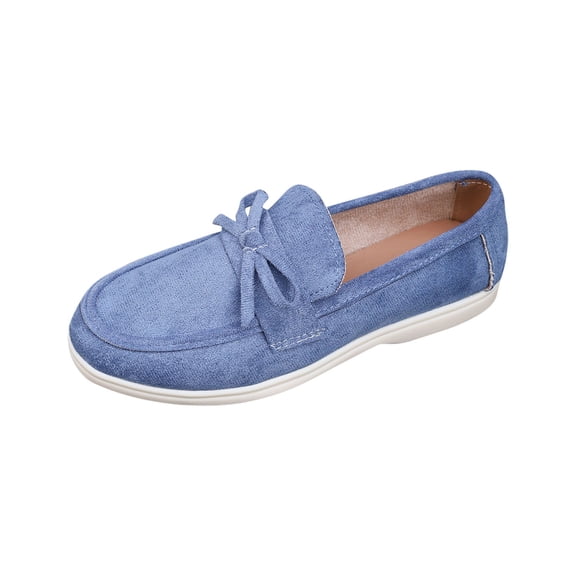 Blue Womens Casual Footwear, Solid Color Round Toe One-Foot Moccasins
