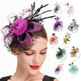 thumbnail image 1 of Blue Womens Fascinators Hats Tea Party Hats for Women Nylon,Spandex Pearl Veil Headband for Wedding Cocktail Dresses Accessories One Size, 1 of 9