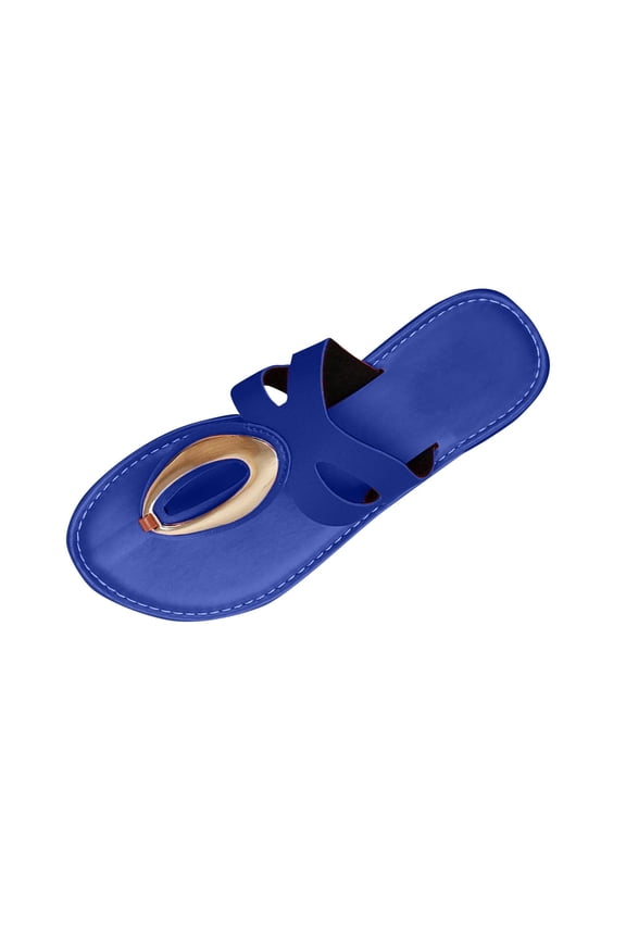 Blue Womens Fashion Sandals Slide Sandals With Metal Buckle For Beach Summer Comfort Flat Shoes For Women Size 41 Eu 25.5Cm 10.04In