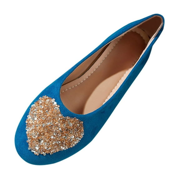 Blue Womens Flat Shoes Round Toe With Heart Design Casual Wear Comfortable For Outdoor And Indoor Use Breathable And Lightweight Footwear Size 39