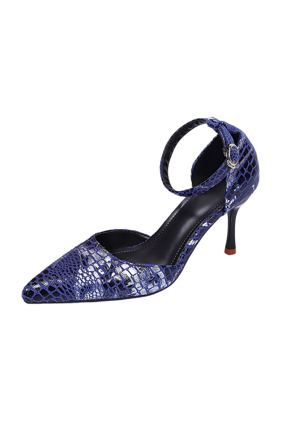 Blue Womens Heels Snake Print Pointed Toe Laced Closed Toe Hollow Out Comfortable Dress Pumps With Cushion Footbed For Spring Summer Style Size 42