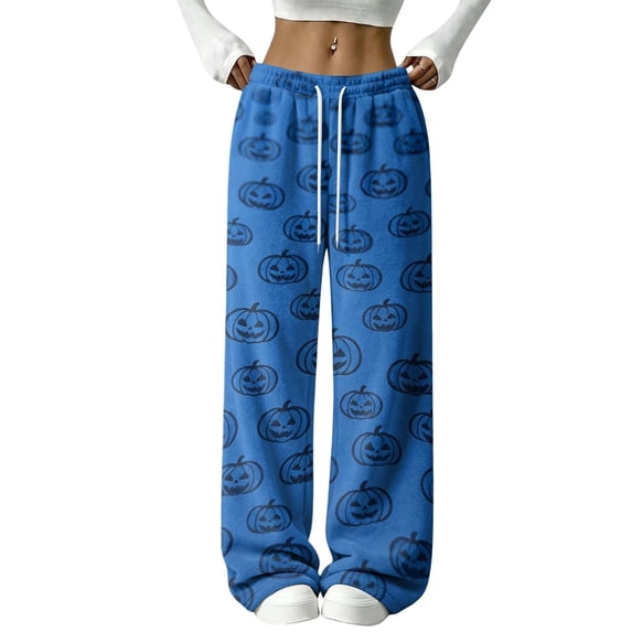 Blue Womens Jogger Pajamas Pants Loose fit Elastic Waist Wide Leg Pajama Bottoms,Lounge Sleepwear,Halloween Outfits for Women L